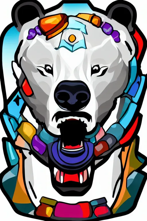 Prompt: Portrait of a polar bear in samurai armor, knight, medieval, sticker, colorful, illustration, highly detailed, simple, smooth and clean vector curves, no jagged lines, vector art, smooth