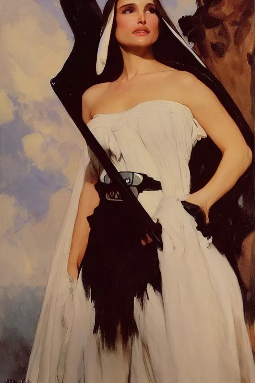 Prompt: elegant romantic portrait photo of natalie portman as darth vader by greg manchess, mucha, william adolphe bouguereau, john singer sargent, sorolla, winslow homer, dean cornwell, james gurney, kilin eng, ilya repin, armor