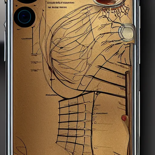 Image similar to iphone anatomy and construction, da vinci notes, ultradetailed, artstation