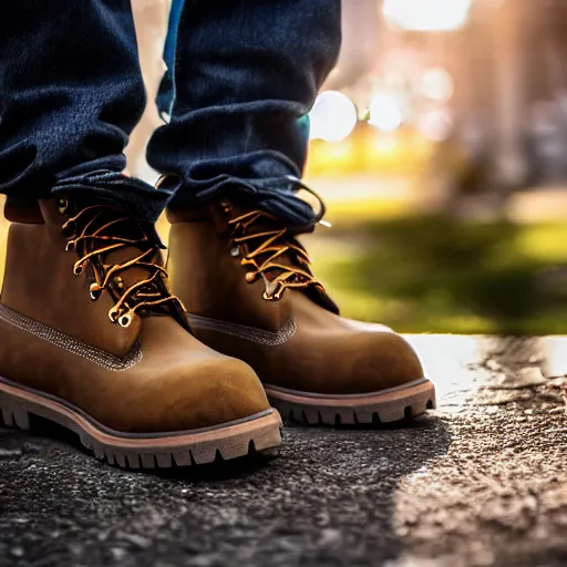 Image similar to hyperrealistic among us crewmate with timberlands on his feet, close up, volumetric lighting