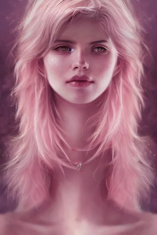 Prompt: Soft Portrait of a goddess of love, pastel pink, dark fantasy, intricate, elegant, highly detailed, photographic, full-body portrait, artstation, concept art, smooth, sharp focus, art by artgerm