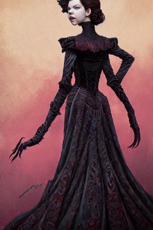 Prompt: anya taylor - joy vampire queen, full body, intricate victorian dress, hyper detailed, digital art, trending in artstation, cinematic lighting, studio quality, smooth render, artgerm, joshua middleton, rafael albuquerque, unreal engine 5 rendered, octane rendered, art style by klimt and nixeu and ian sprigger and wlop and krenz cushart