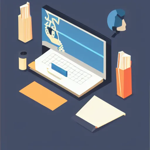 Image similar to isometric flat art of a person writing at a desk smiling