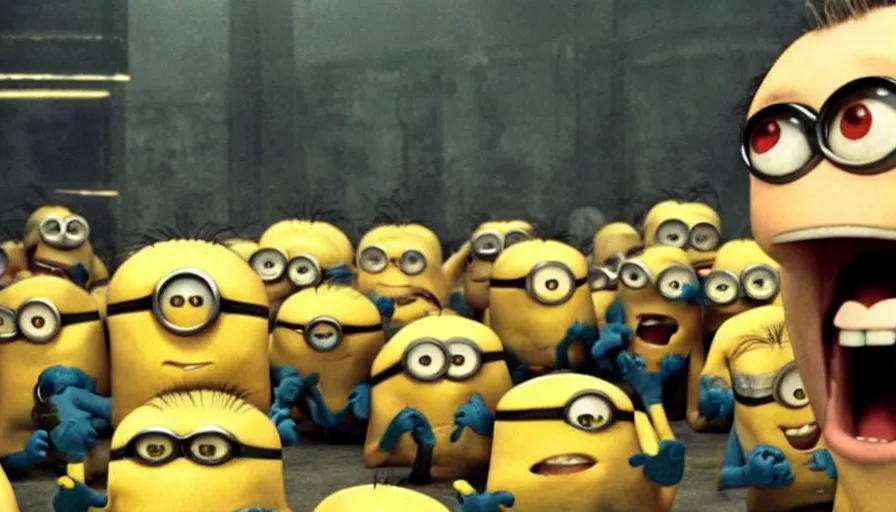 Image similar to fight! club!!!!, fight! club!!!! (((the minions))), movie still, directed by David fincher