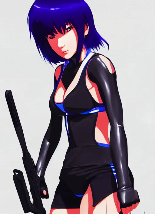 Prompt: color digital pen lineart sketch of athletic motoko kusanagi, by gnomon, by ilya kuvshinov, trending on pixiv fanbox