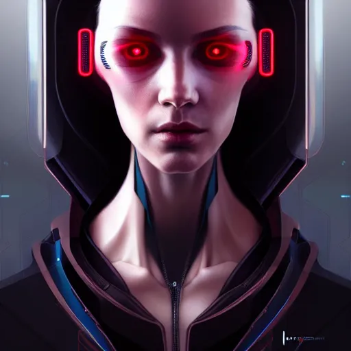 Prompt: Hacker cyberpunk Humanoid Robot portrait, highly detailed, digital painting, artstation, concept art, smooth, sharp focus, illustration, art by artgerm and greg rutkowski and alphonse mucha