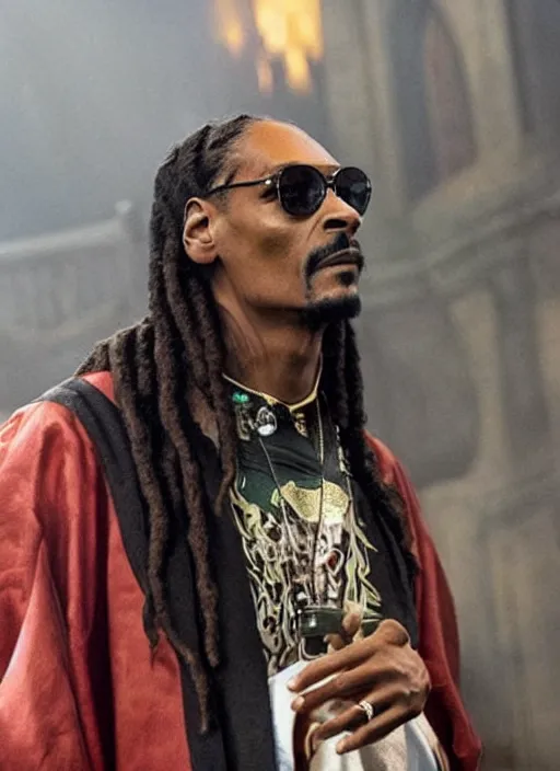 Image similar to Snoop dogg in the harry potter universe,gryfindor,hermiona