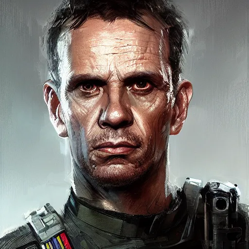 Prompt: portrait of a man by greg rutkowski, he looks like michael biehn, he is wearing a tactical military superhero gear, highly detailed portrait, digital painting, artstation, concept art, smooth, sharp foccus ilustration, artstation hq