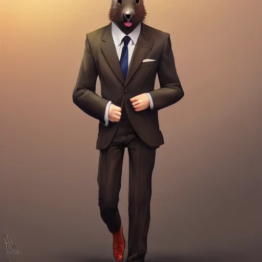 Prompt: well proportioned, stylized expressive master furry art painting of an anthro otter, headshot, wearing suit and tie, walking to his job character portrait feature stylized by blotch, rukis, charlie bowater, ross tran, artgerm, makoto shinkai, detailed, soft lighting, rendered in octane