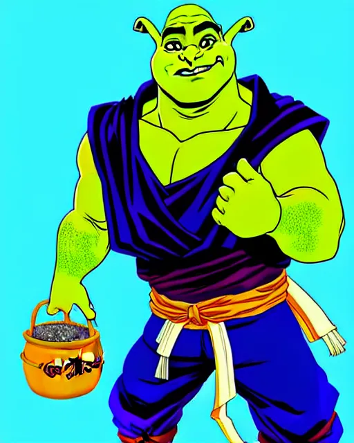 Image similar to Shrek in the role of Goku, digital art