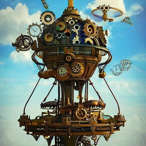 Image similar to flying city in a mechanical flower, sky, steampunk!!!, fantasy art, steampunk, masterpiece, octane, jared wulfe