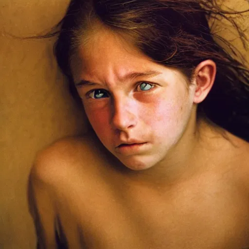 Prompt: a candid extreme closeup portrait of an expressive face of fascinated young woman by annie leibovitz