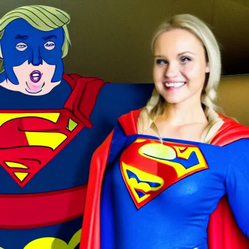 Image similar to fat donald trump dressed up as supergirl for halloween