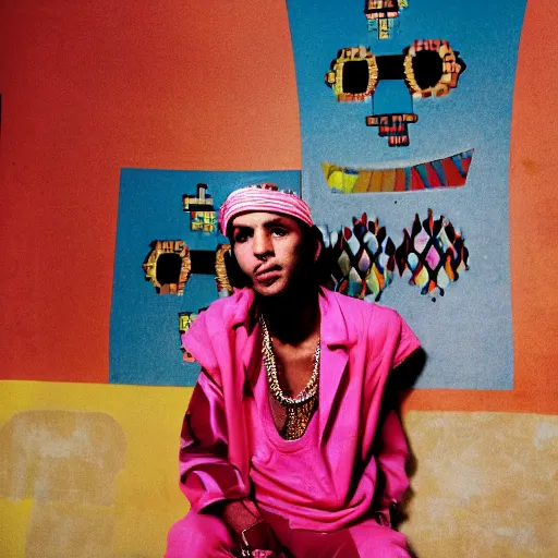 Image similar to A Moroccan McDonalds raver, portrait, by Jamel Shabazz, David Bailey, Derek Ridgers