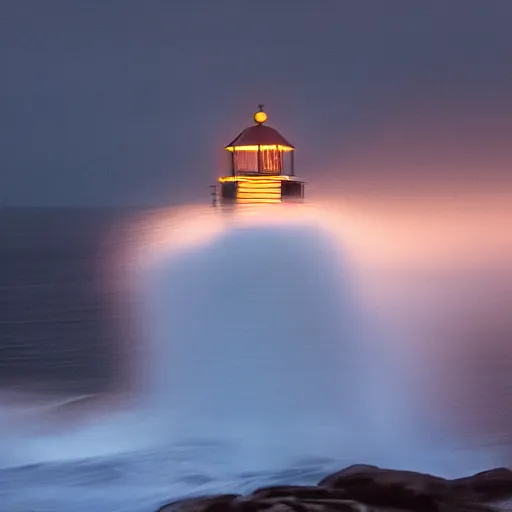 Image similar to close up of light house on cliffs at night with rough seas and high waves, stormy unreal 5