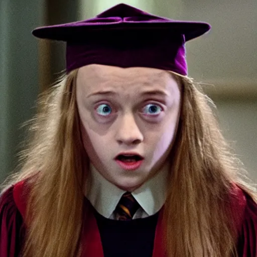 Image similar to student from harry potter wearing the sorting hat terrified