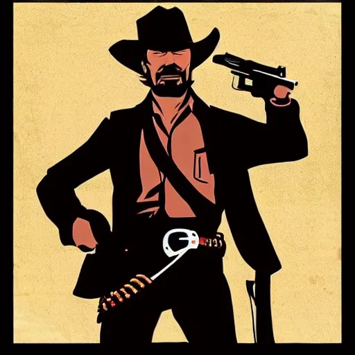 Image similar to a cowboy in the style of red dead redemption, lucky luke, the good, the bad and the ugly, clint eastwood, steven seagal, bud spencer, donald trump, glory days, patriotism