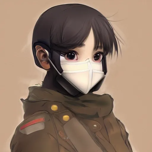 Image similar to medium shot portrait of a girl wearing a gas mask, drawn by WLOP, by Avetetsuya Studios, attractive character, colored sketch anime manga panel, trending on Artstation