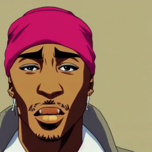 Image similar to Tupac Shakur, screenshot from a 2012s anime