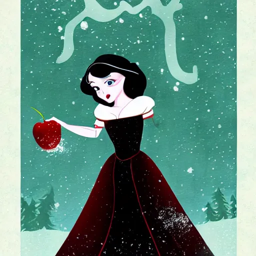 Prompt: snow white horror illustration