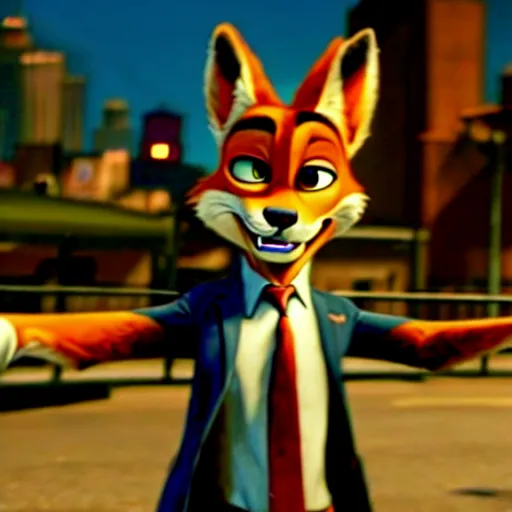 Image similar to nick wilde as max payne 3 set in gritty neo - noir zootopia