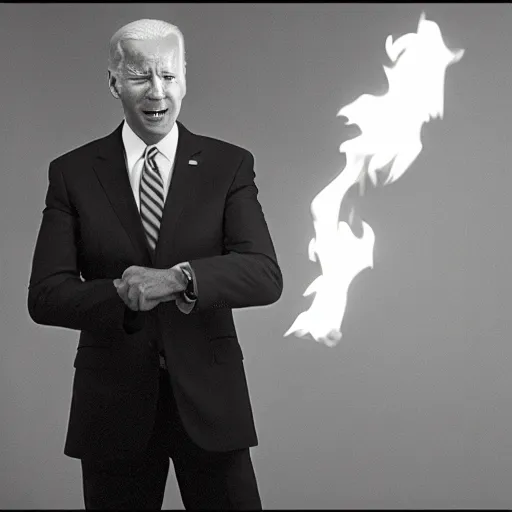 Image similar to joe biden playing with fire, film still, cinematic lighting