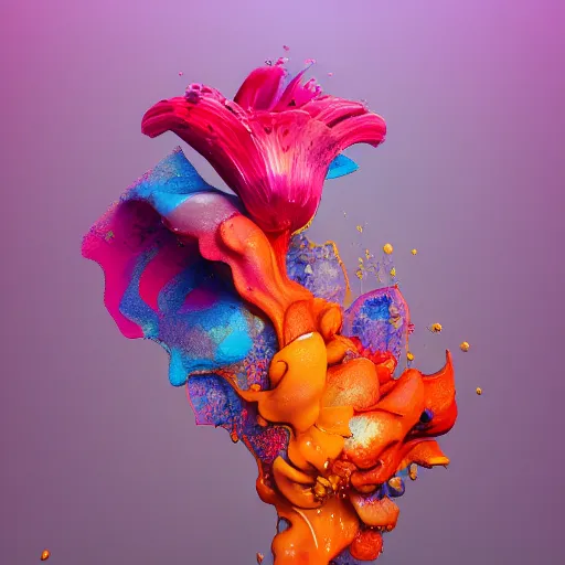 Prompt: a flower blooming, liquified, glitch art, decayed, 3 d object, digital art, abstract illusionism, trending on behance, by alberto seveso, by david mcleod, octane render, unreal engine