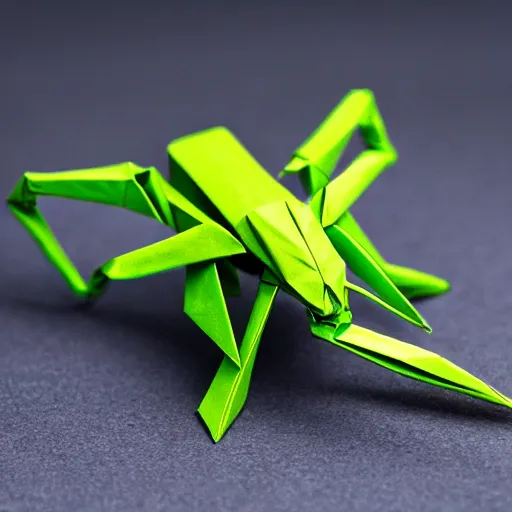 Prompt: origami mantis, ultra realistic, studio shot, dramatic lighting, close up