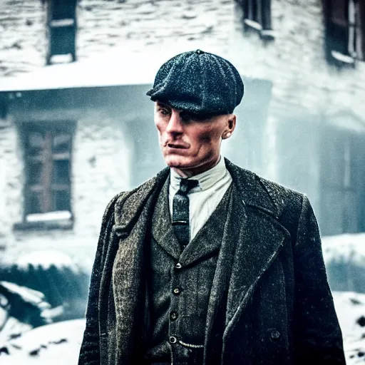 Prompt: tomas shelby, peaky blinders in russian!! village, detailed, photo-realistic, cinematic, bokeh