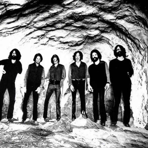 Image similar to the doors playing a show painted on a cave wall