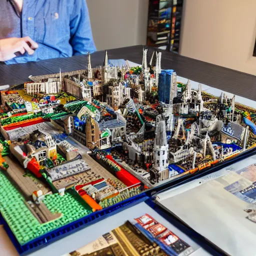 Prompt: detailed lego build of dublin city on garage table, professional photo, professional lighting, HDR
