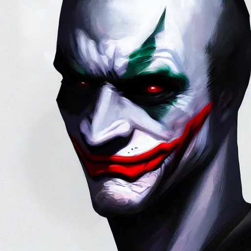 Image similar to the batman wearing joker makeup, digital painting, amazing detail, artstation, cgsociety