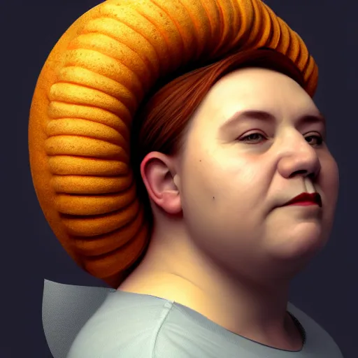 Prompt: portrait of a stocky woman with a bundt bundt pan face, wide shot, digital art, 8k, trending on artstation