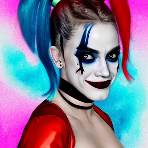 Prompt: portrait of harley quinn in a usual fashion makeup