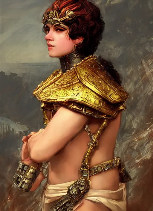 Image similar to portrait of an ancient roman character in incredible rich ornate armor, by ilya kuvshinov, by thomas lawrence, by bayard wu, trending on artstation, masterpiece