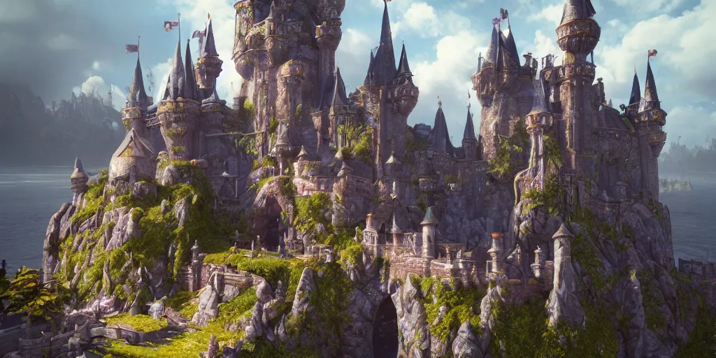 Image similar to a fantasy castle, extremely detailed, Behrens style, unreal 5 render, fantasy digital art, octane render, beautiful composition, trending on artstation, award-winning photograph, masterpiece