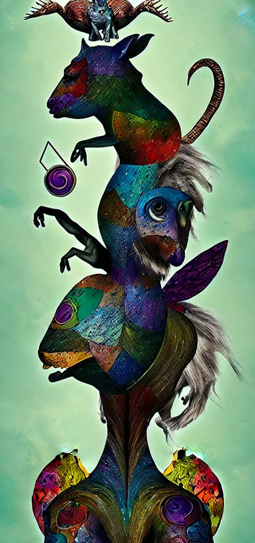 Prompt: strange mythical beasts of whimsy, surreal dark uncanny mixed media colllage by ronny khalil