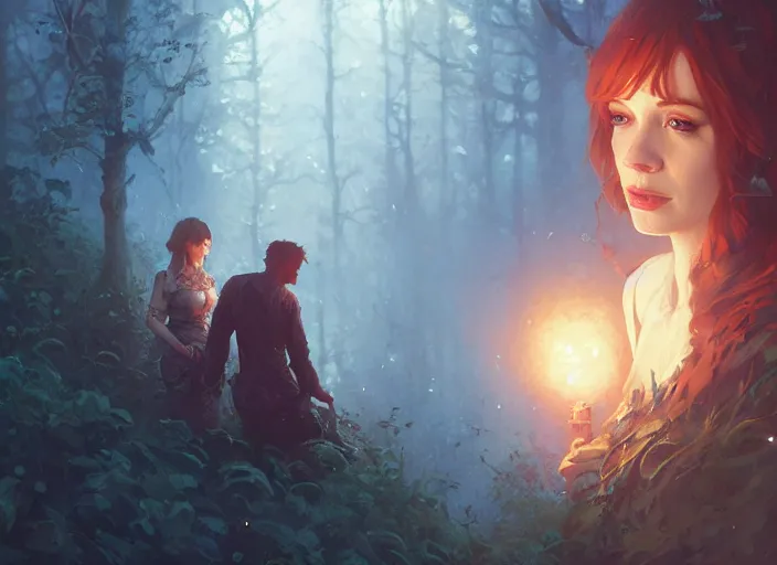 Image similar to highly detailed portrait of christina hendricks, stephen bliss, unreal engine, fantasy art by greg rutkowski, loish, rhads, ferdinand knab, makoto shinkai and lois van baarle, ilya kuvshinov, rossdraws, tom bagshaw, global illumination, radiant light, detailed and intricate environment