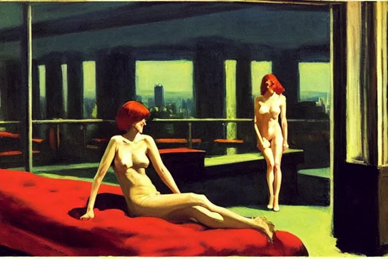 Image similar to hollywood babylon, on the qt, scandal sheet, painting by edward hopper and eric fischl and robert mcginnis