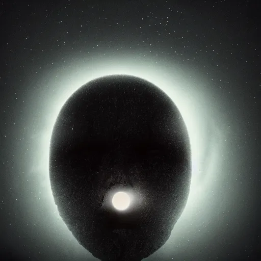 Prompt: portrait of erebus ( the god of darkness ), black moon, eclipse, night, stars, black ooze, atmospheric fog, void, black hole, dark clouds, rendered in octane