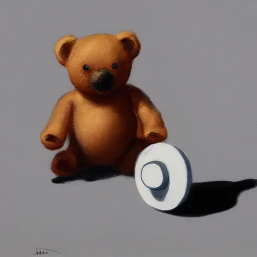 Image similar to spherical teddy bear with a timer, painted by Edward Hopper, painted by James Gilleard, surrealism, airbrush