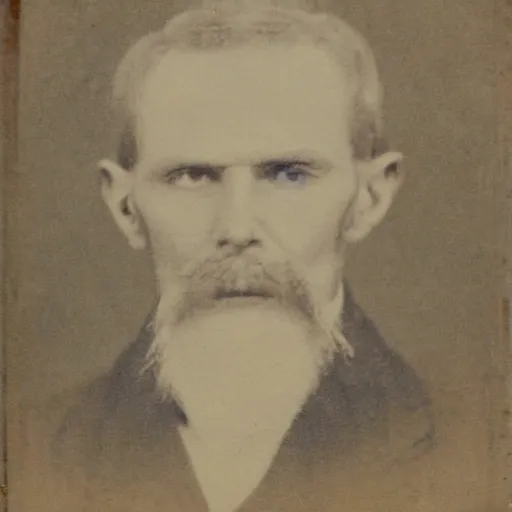 Prompt: A photograph portrait of Jerma985 with a pyramidal mustache in the early 1800s, taken in the early 1800s, 1840s, grainy, taken on a Field View Camera, realistic, hyperrealistic, very realistic, highly detailed, very detailed, extremely detailed, detailed, digital art, trending on artstation
