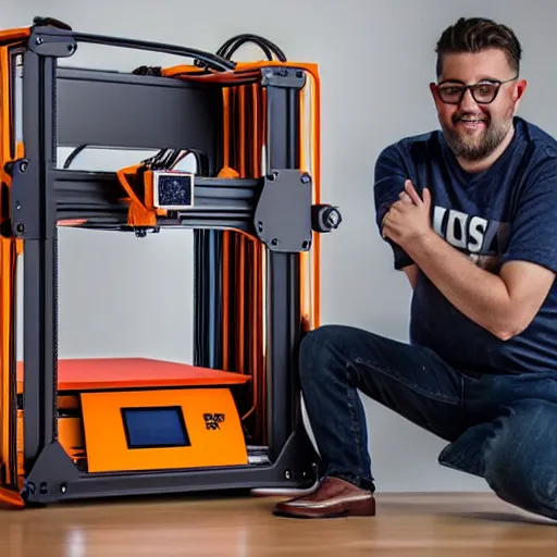 Prompt: josef prusa showing new prusa xxl 3 d printer high end photoshoot