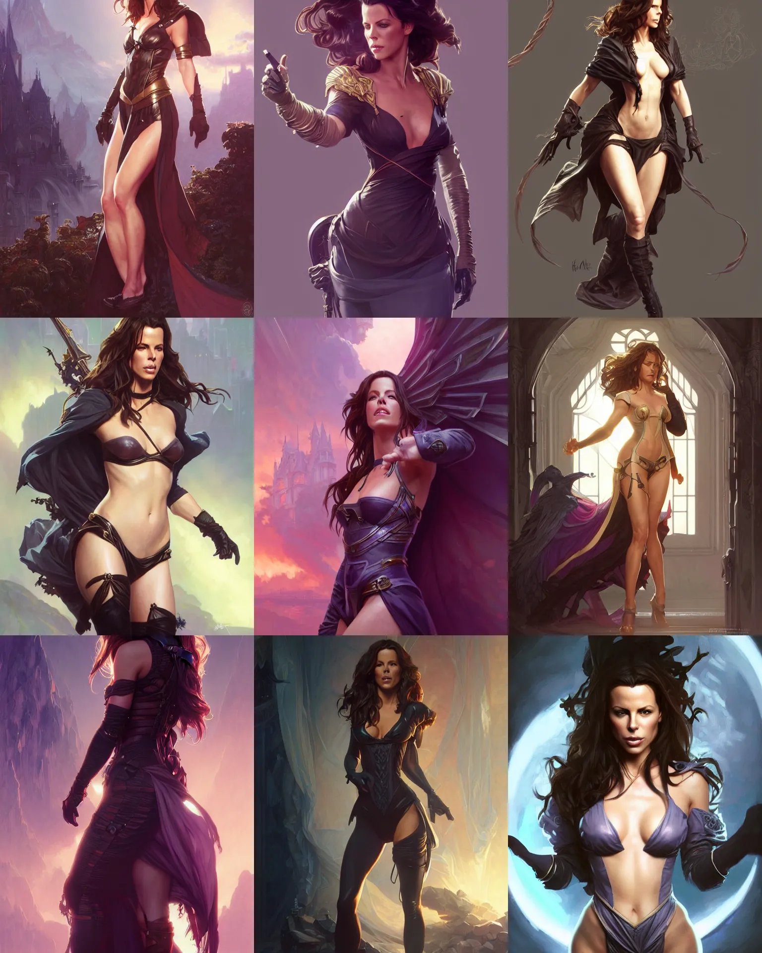 Prompt: kate beckinsale in fantasy thief outfit, vaporwave, bedroom, highly detailed, digital painting, artstation, concept art, smooth, sharp focus, illustration, art by artgerm and greg rutkowski and alphonse mucha