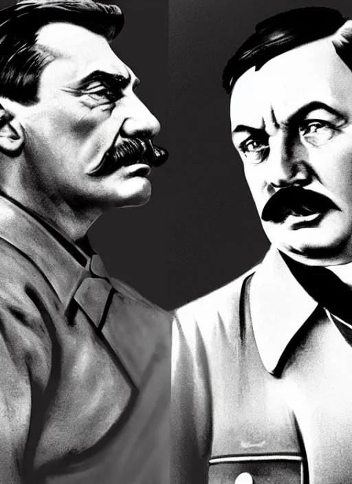 Image similar to poster called joseph stalin vs adolf hitler, 8 k, hd, art by craig mullins