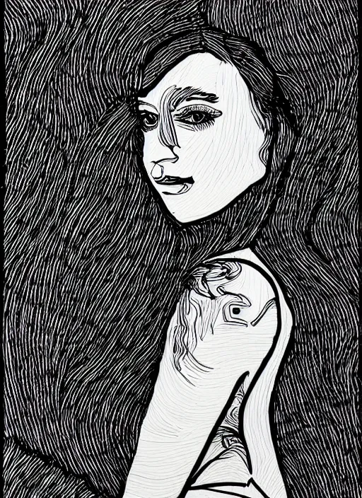 Image similar to one single continuous line art painting of a woman's portrait