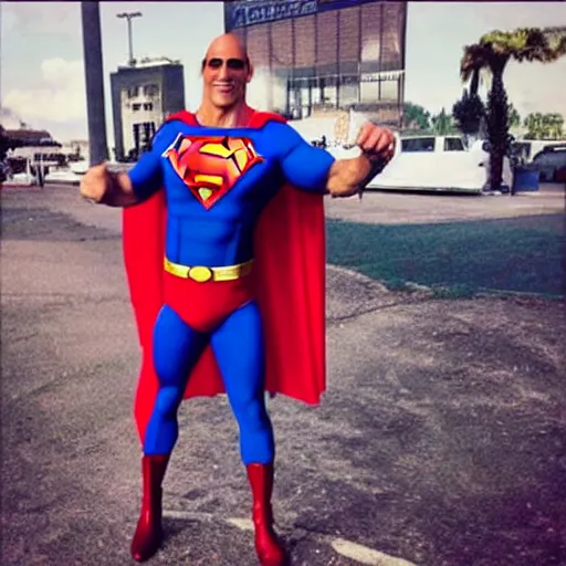 Prompt: the rock in a Superman costume