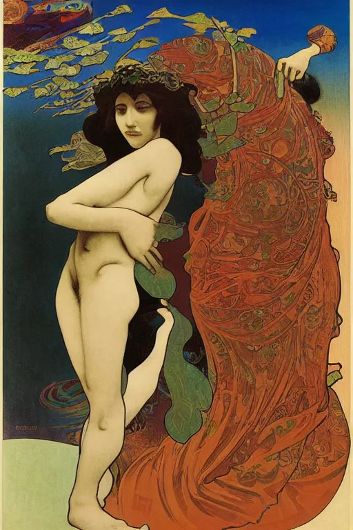 Image similar to The lonely stoner seems to free his mind at night, by Tadanori Yokoo, Alphonse Mucha, Hannah Hoch