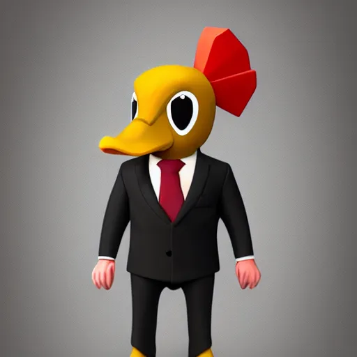 Image similar to a high detail photo of an antropomorphic duck wearing a suit, trending on artstation