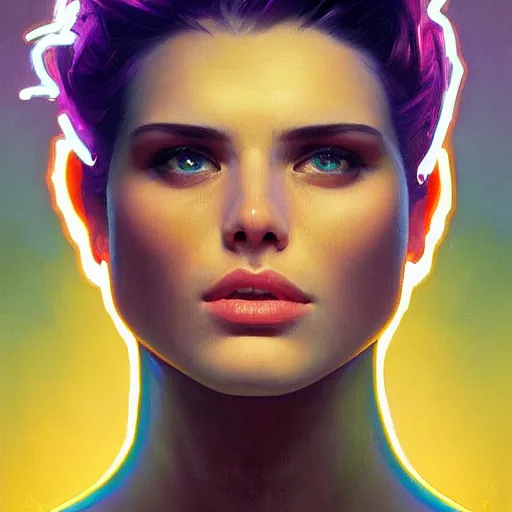 Image similar to hyperrealistic oil painting of electric hero, cute - fine - face, pretty face, oil slick hair, realistic shaded perfect face, extremely fine details, realistic shaded lighting, dynamic background, 8 k ultra realistic, highly detailed, art by christopher balaskas, alphonse mucha, craig millions ultra detailed